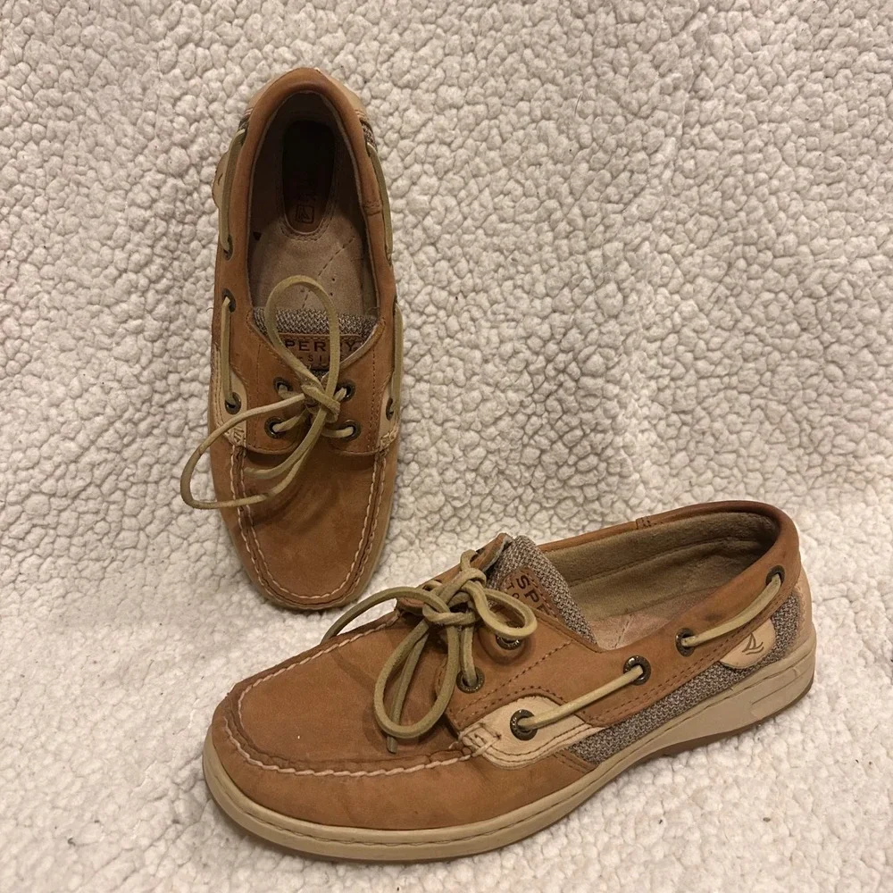 Sperry Top-Sider Mens Tan Beige Leather 6.5M Boat Shoes Loafers Classic Nautical